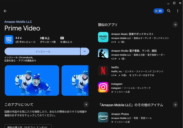 Google Play ストアでアプリをインストールしようとしている ChromeOS Flexではこれができない